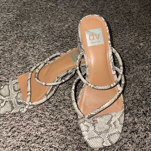 Dolce Vita Snake Print Sandals in Black and Cream